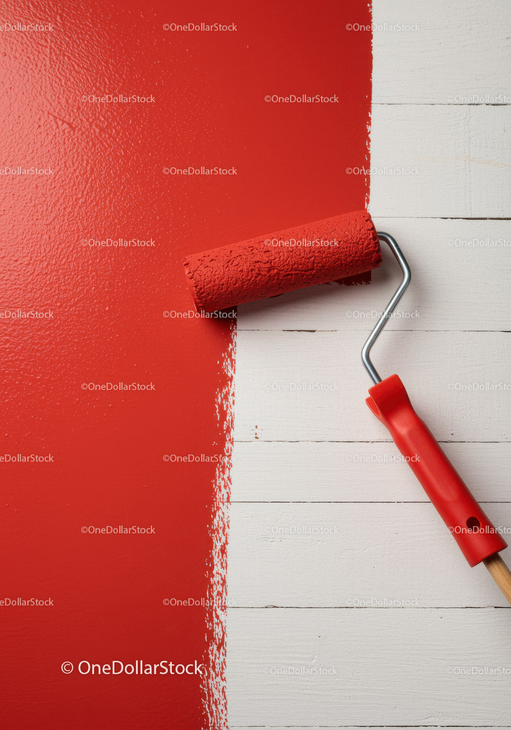Red Paint Being Applied with Roller on White Wall for Home Renovation (35 Images)
