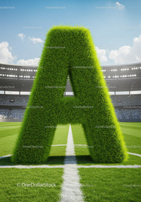 Giant Grass Letter A on Soccer Stadium Field