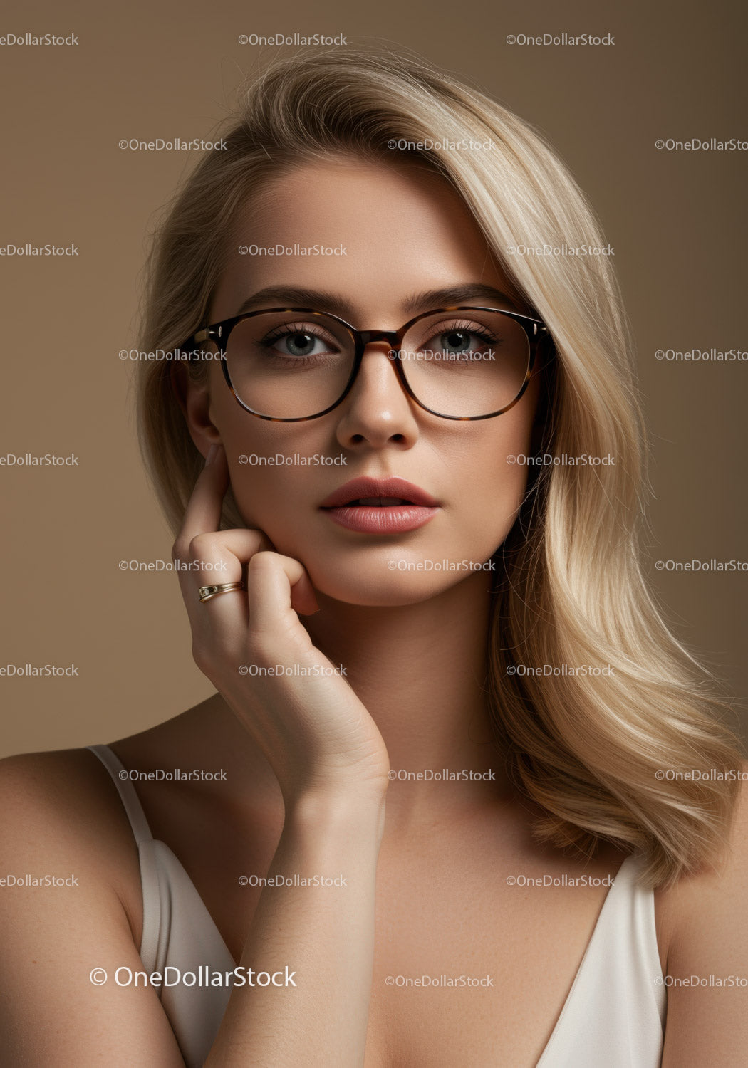 Portret stylowej kobiety z blond włosami i okularami