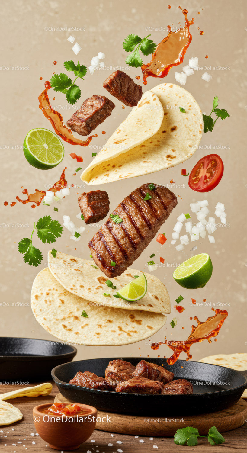 Grilled beef tacos with fresh lime and cilantro splash