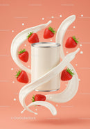 Fresh Strawberries Splashing Around Cream Container