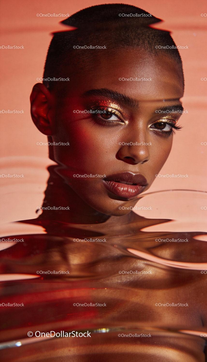 Close-up portrait with shimmering gold eye makeup