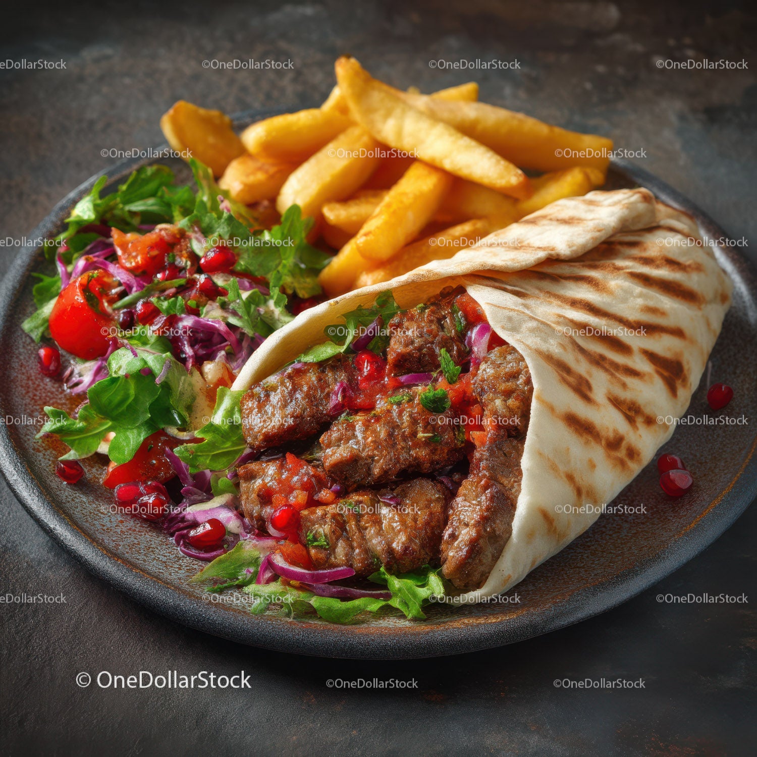 Delicious Doner Kebab Wrap with Fresh Salad and Crispy Fries