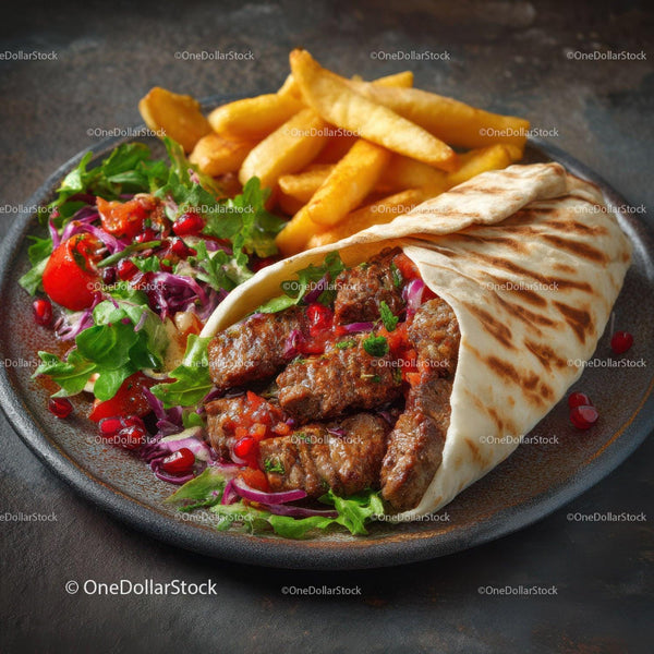 Delicious Doner Kebab Wrap with Fresh Salad and Crispy Fries