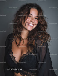 Portrait of a Happy Woman with Curly Hair in a Lace Top