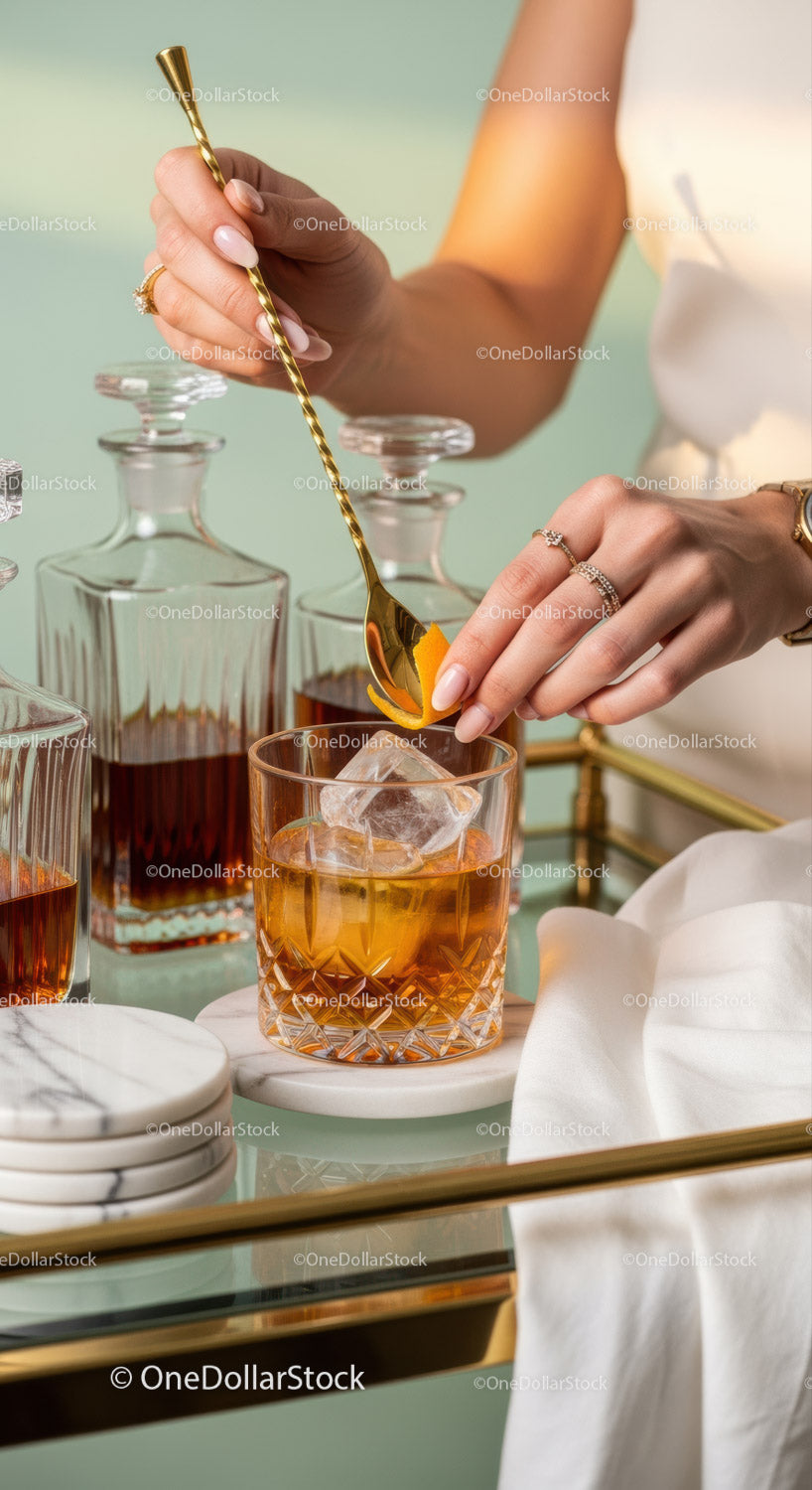 Elegant Amber Cocktail with Citrus Garnish in Stylish Glass