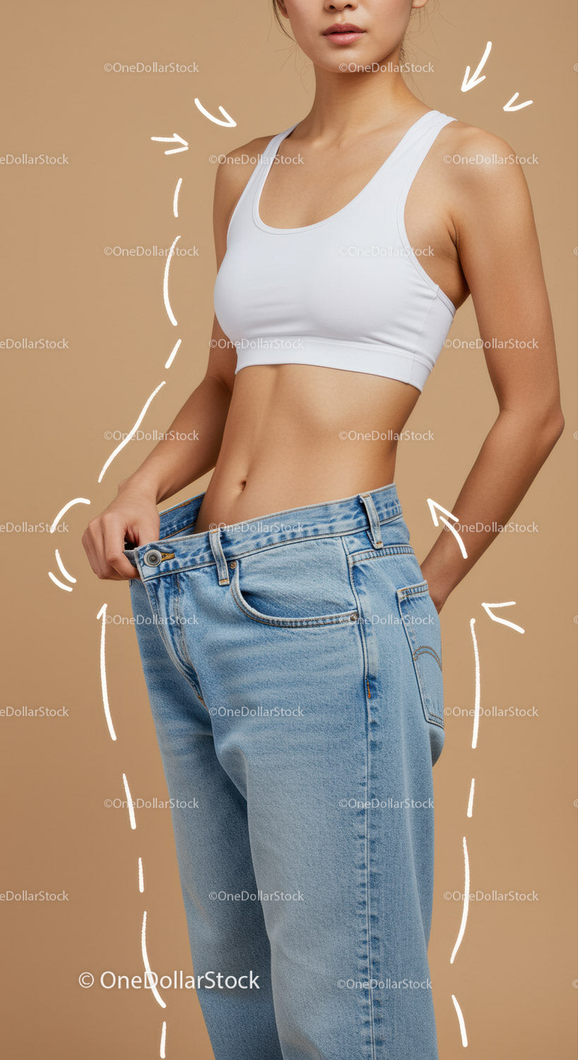 Young Woman in Casual Sportswear Wearing Blue Jeans and White Sports Bra