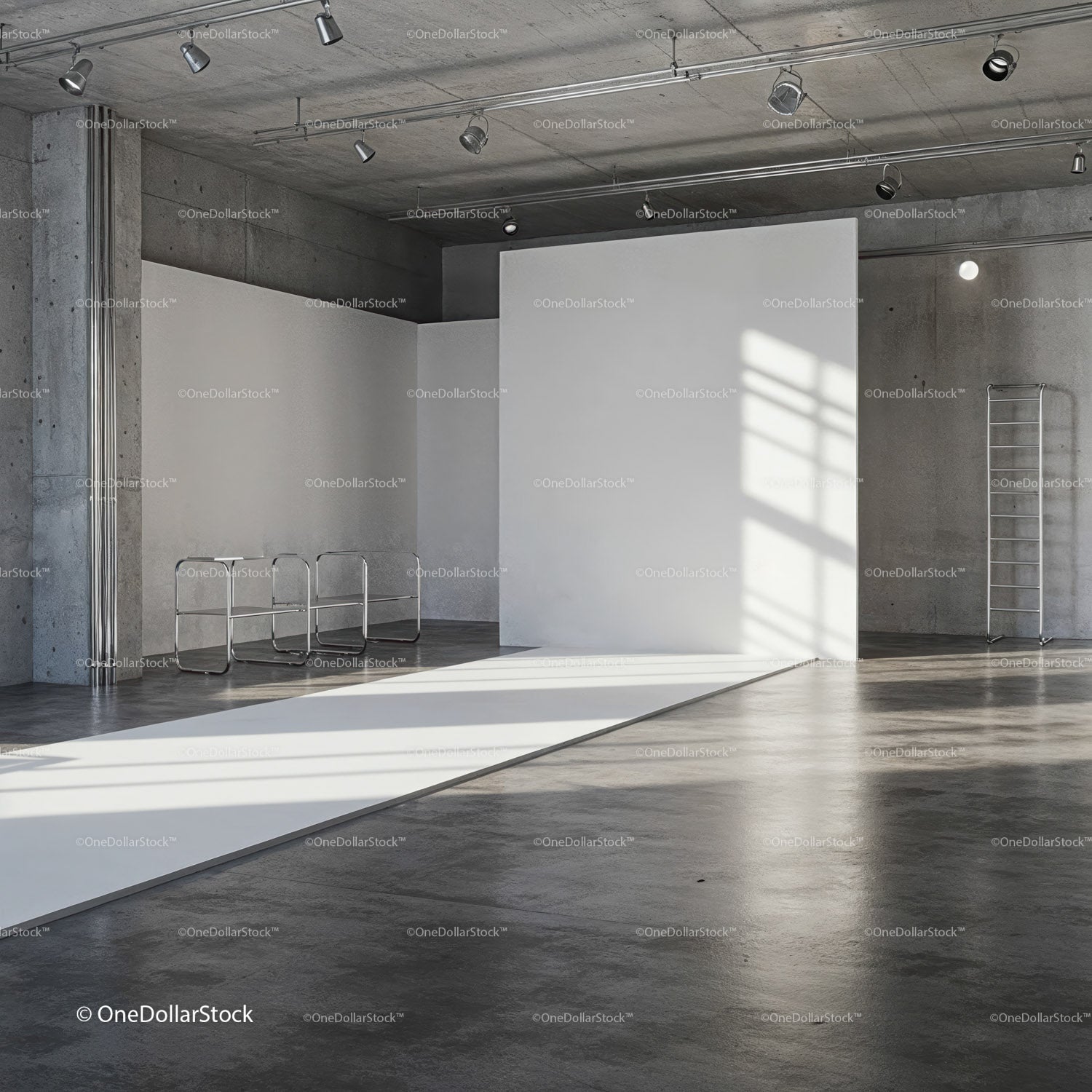 Minimalistyczne, industrialne wnętrze z eleganckim oświetleniem pasa startowego