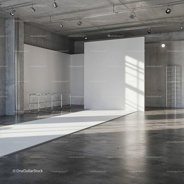 Minimalist industrial interior with sleek runway lighting JPG Mockup Image