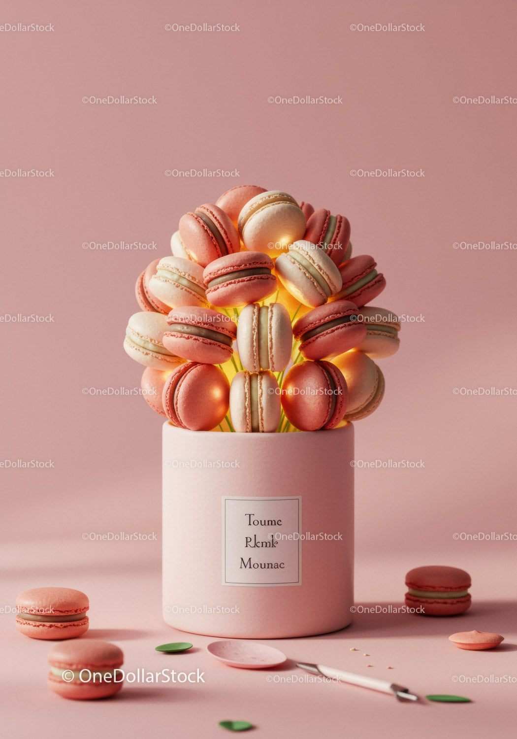 Pink and cream macarons arranged in a bouquet style