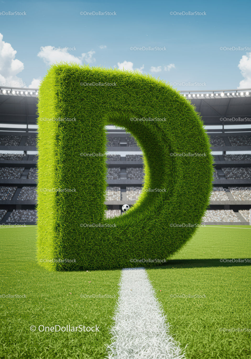 Grassy Letter D on Soccer Field in Stadium