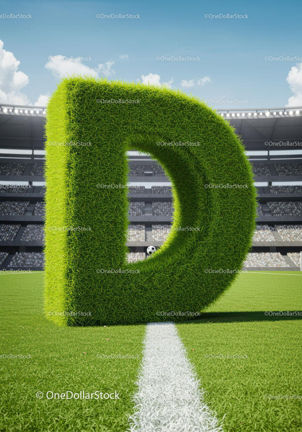 Trójwymiarowa Litera D z Trawą na Boisku Piłkarskim w Stadionie