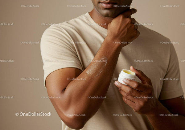 Close-up of a Black Man Applying Moisturizer on Arm for Skincare Routine