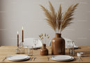 Elegant Dining Table Decor with Pampas Grass and Candles