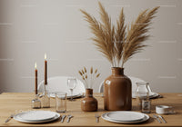 Elegant Dining Table Decor with Pampas Grass and Candles