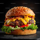 Gourmet Cheeseburger with Fresh Vegetables and Melted Cheese