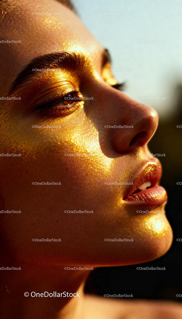 Close-up of woman’s face with golden sunlight glow
