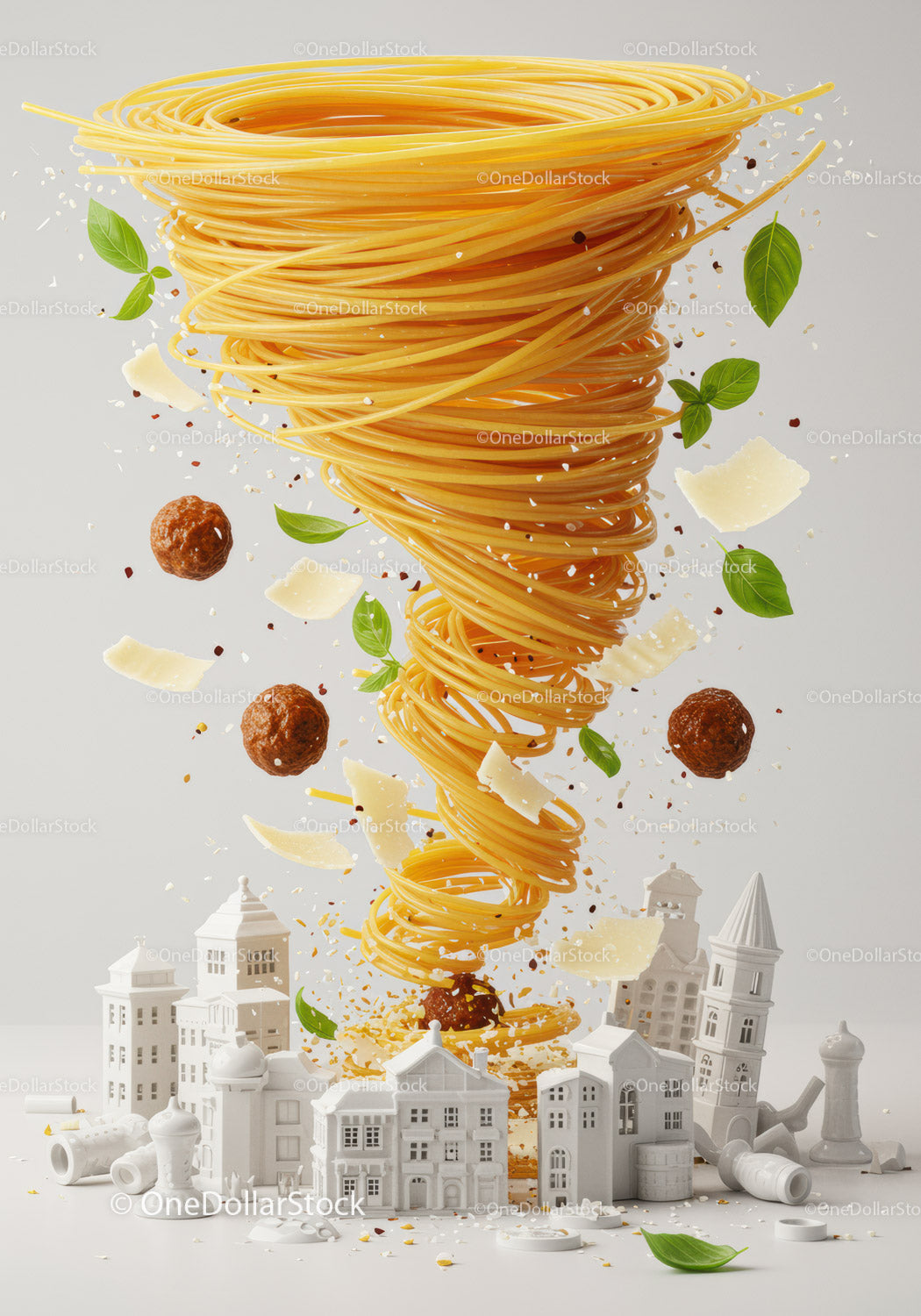 Spaghetti Tornado with Meatballs and Parmesan Shards