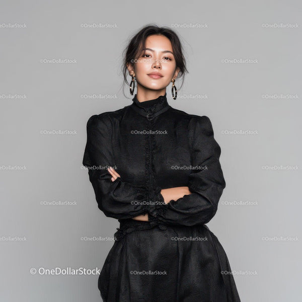 Fashionable Woman in Black Outfit with Confident Style