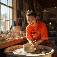 Joyful Woman Creating Handmade Pottery in Artistic Studio
