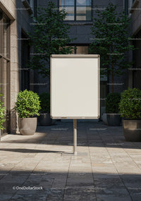 Blank flip chart stand in modern outdoor courtyard