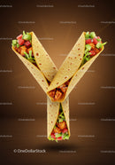 Three Chicken Wraps with Fresh Vegetables on Brown Background