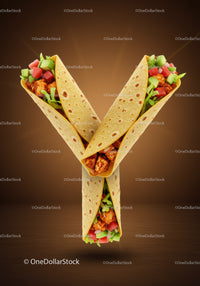Three Chicken Wraps with Fresh Vegetables on Brown Background