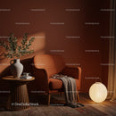 Cozy reading nook with earthy tones and soft lighting