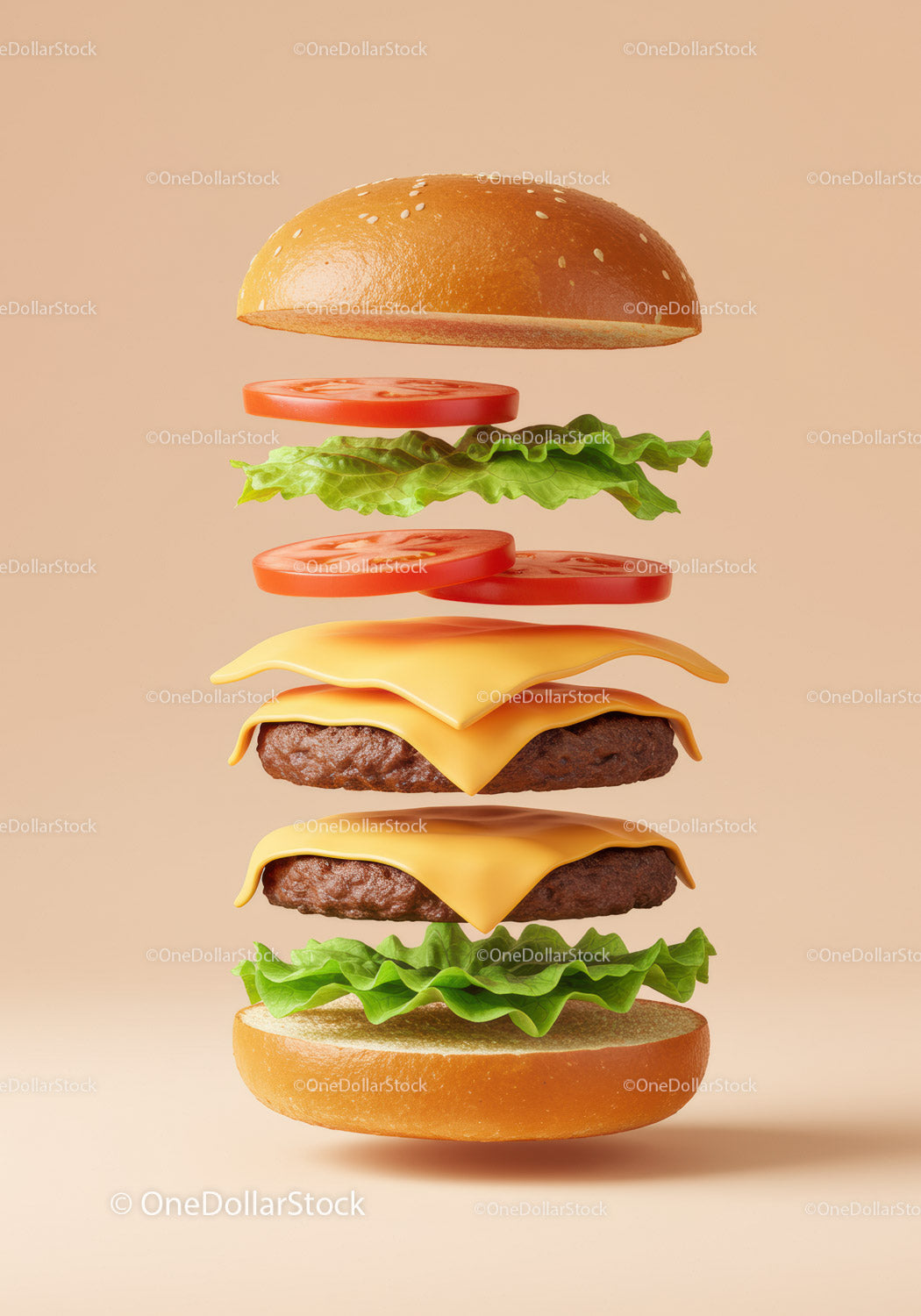 Podwójny cheeseburger ze świeżą sałatą i plasterkami pomidora