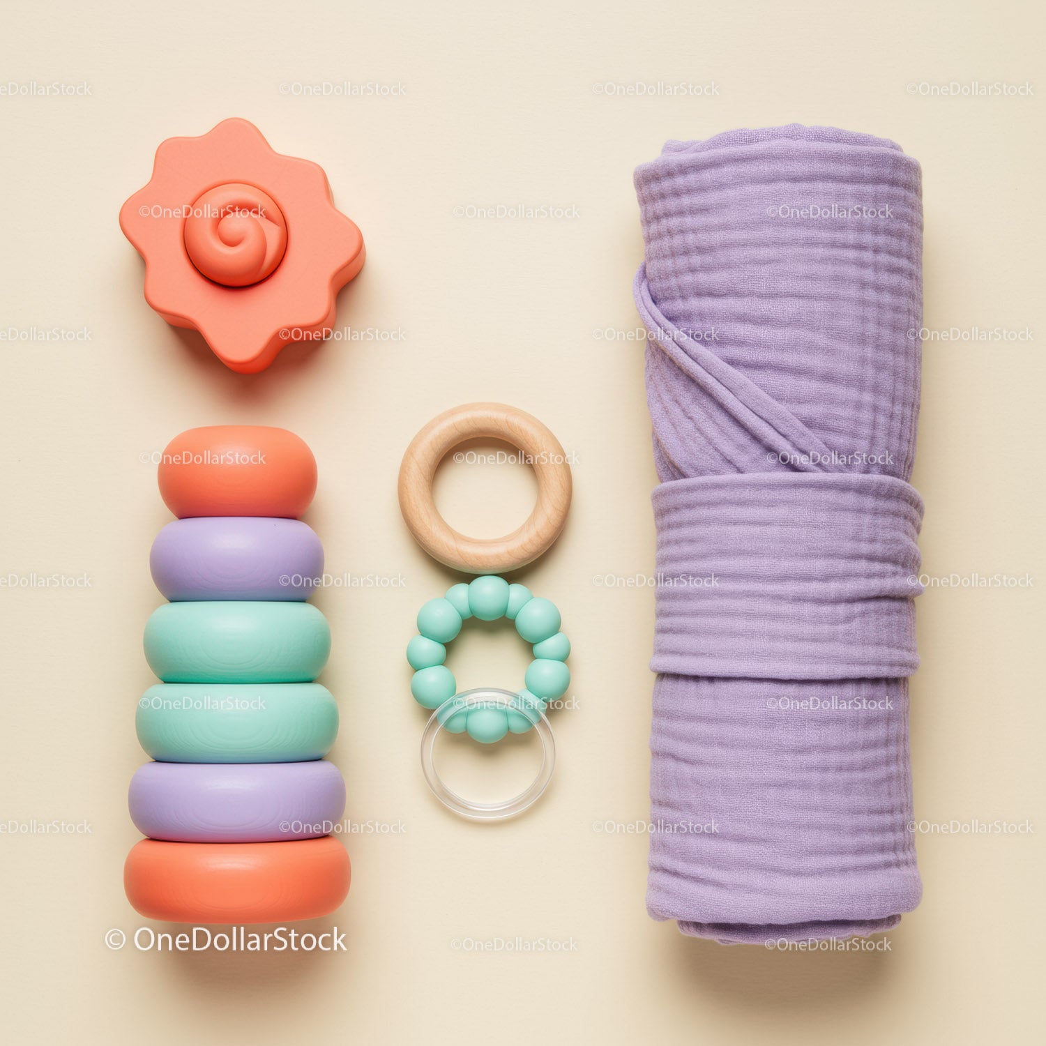 Colorful Wooden Stacking Toy and Baby Teethers Set