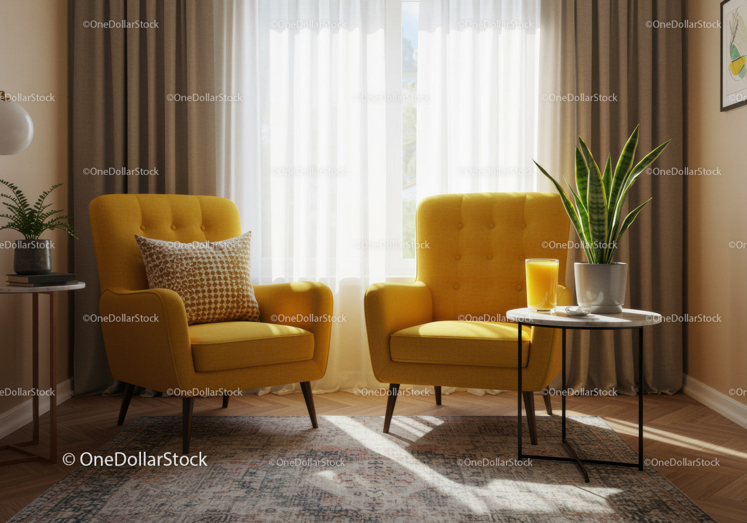 Cozy corner with yellow armchairs and natural light