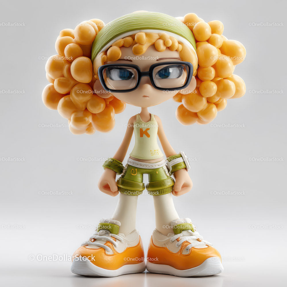 Stylish Doll with Orange Curly Hair in Casual Urban Fashion
