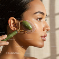Woman Receiving Facial Massage with Jade Roller for Radiant Skin