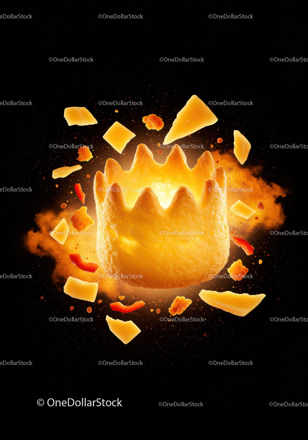 Crispy snack crown exploding with flavorful crumbs