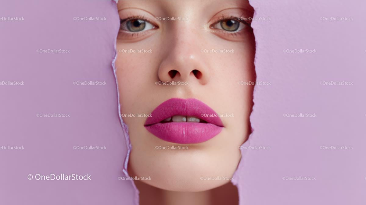 Beautiful Woman with Radiant Pink Lips and Artistic Background