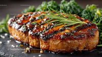 Grilled Beef Ribs with Fresh Green Herbs on Plate