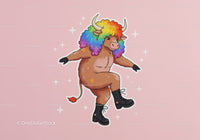 Colorful Cartoon Bull with Rainbow Hair in Funky Streetwear