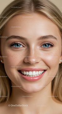 Close up of smiling young woman with clear skin