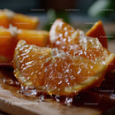 Close-up of Juicy Orange Slices on Wooden Surface