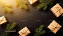 Minimalist Christmas gifts with pine branches on black