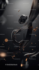 Abstract Futuristic Digital Art with Silver and Black Flowing Shapes