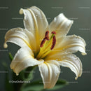 Close-Up of White Lily Flower with Dew Drops for Spring Floral Decor