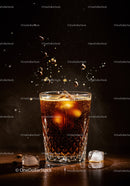 Chilled coffee with ice cubes and floating coffee beans