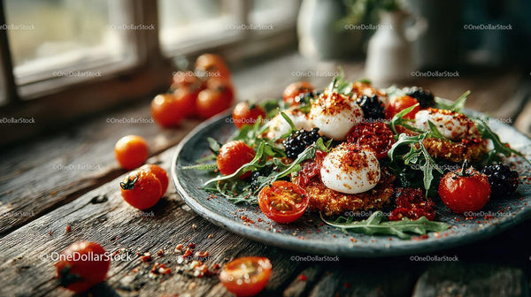 Colorful Cherry Tomato and Mozzarella Salad with Blackberries
