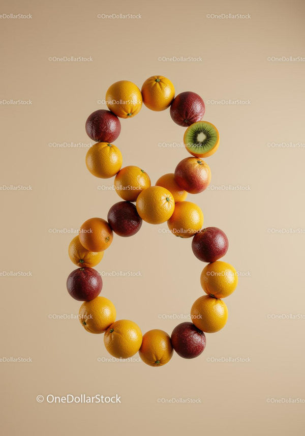 Creative composition of colorful citrus fruits shaped as number eight