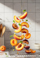 Fresh sliced peaches and plums in honey drizzle