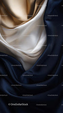 Elegant Satin Fabric with Soft Sheen in Blue White and Gold Tones