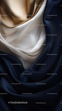 Elegant Satin Fabric with Soft Sheen in Blue White and Gold Tones