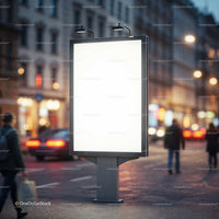 Blank Urban Advertising Billboard on City Street Evening