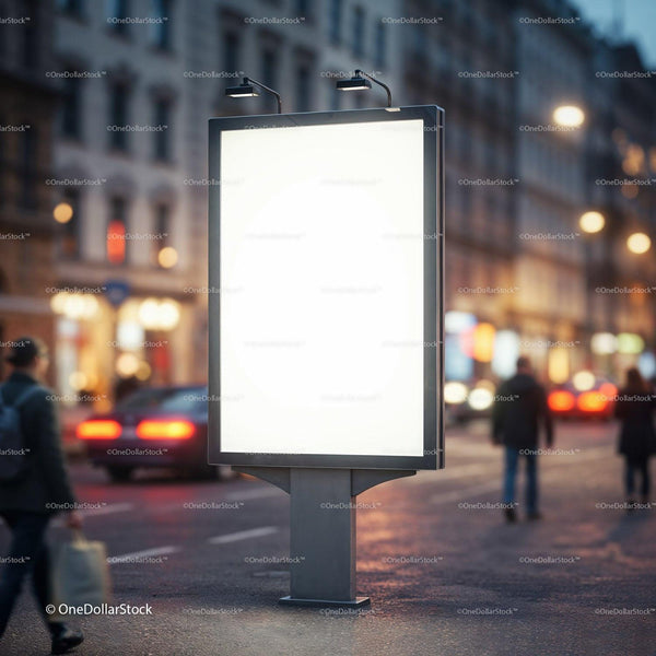Blank Urban Advertising Billboard on City Street Evening JPG Mockup Image